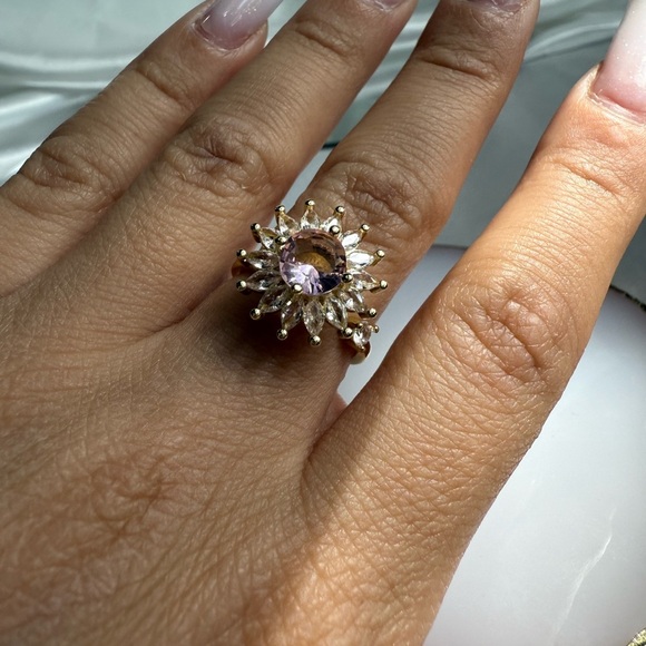 SPINNER CRYSTAL Pink Floral Ring WEDDING GIFT BEST GIFT  FASHION JEWELLERY - Picture 4 of 10